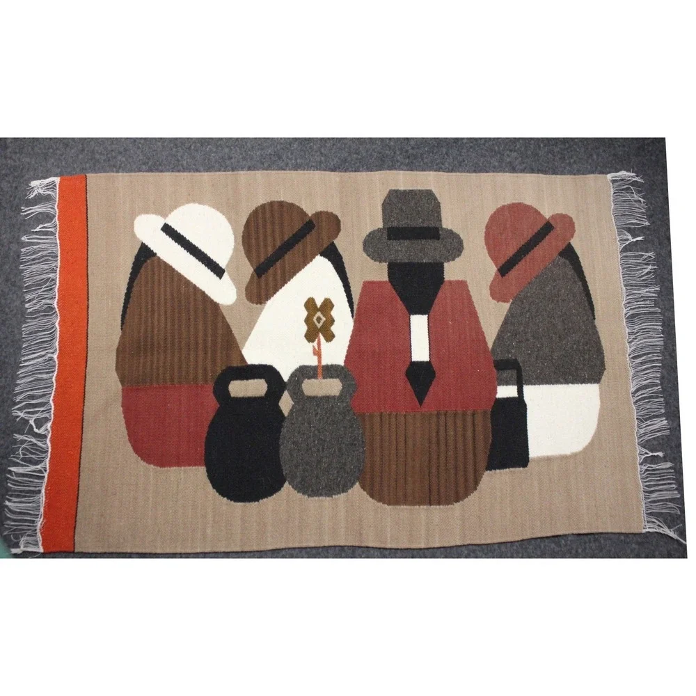 Folk Art Woven Wall Hanging‎ Women Figures Textile Boho Decor 38x24